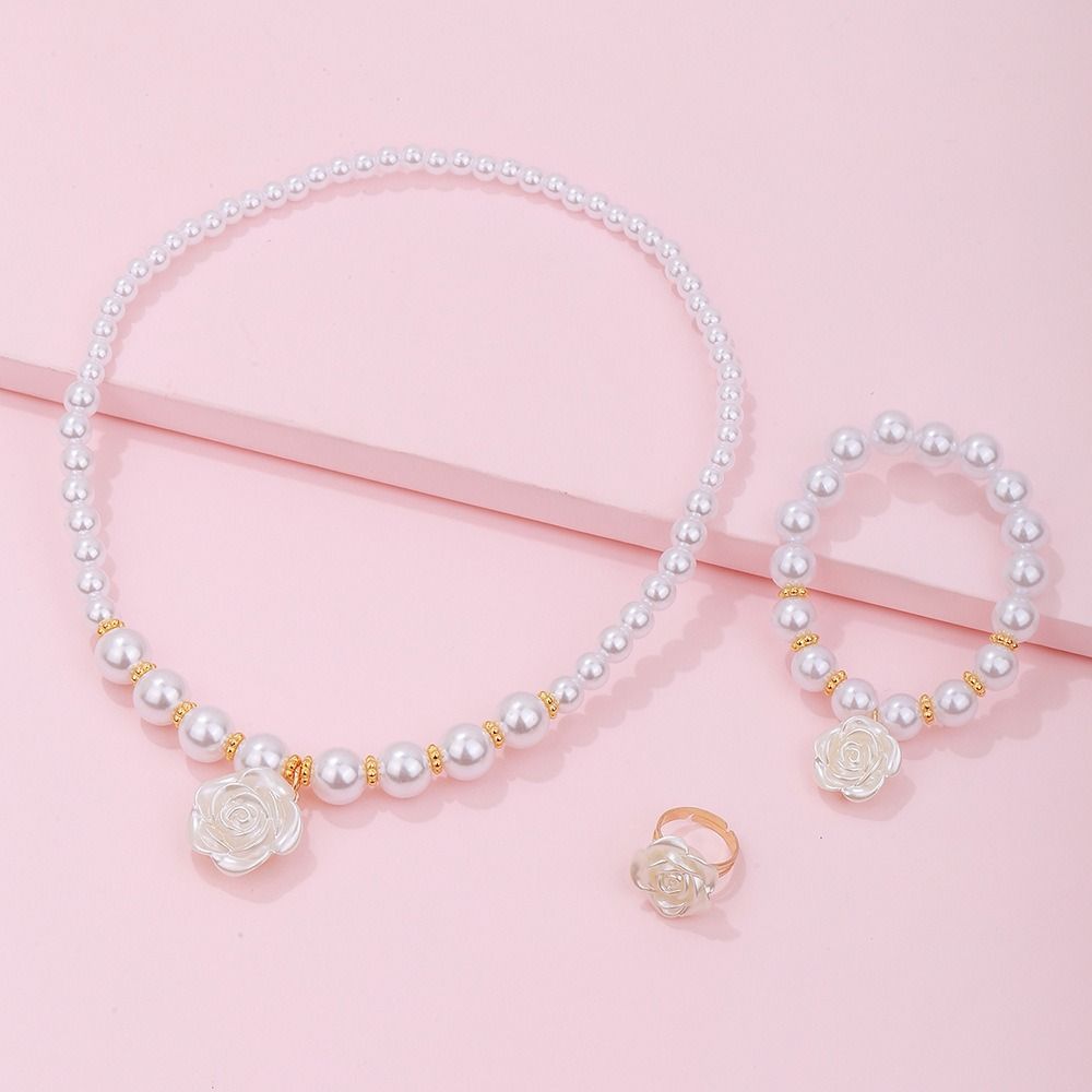Flower Charm Pearl Elastics Bracelet Acrylic Necklace Bracelet Ring Gifts