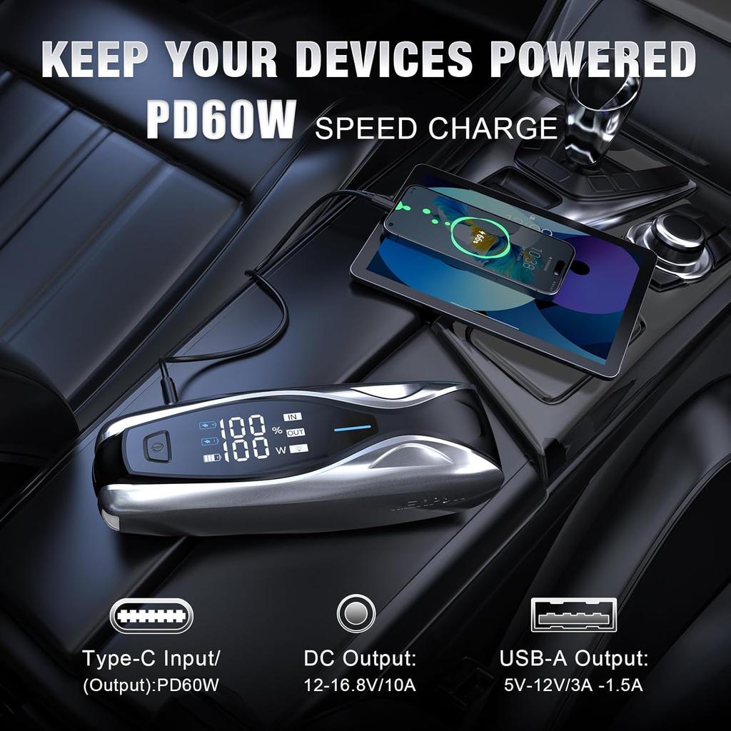 X7 3000A Jump Starter, PD 60W Dual Charging, 12V Portable Battery Pack with 3.2' HD Display, IP63 Waterproof