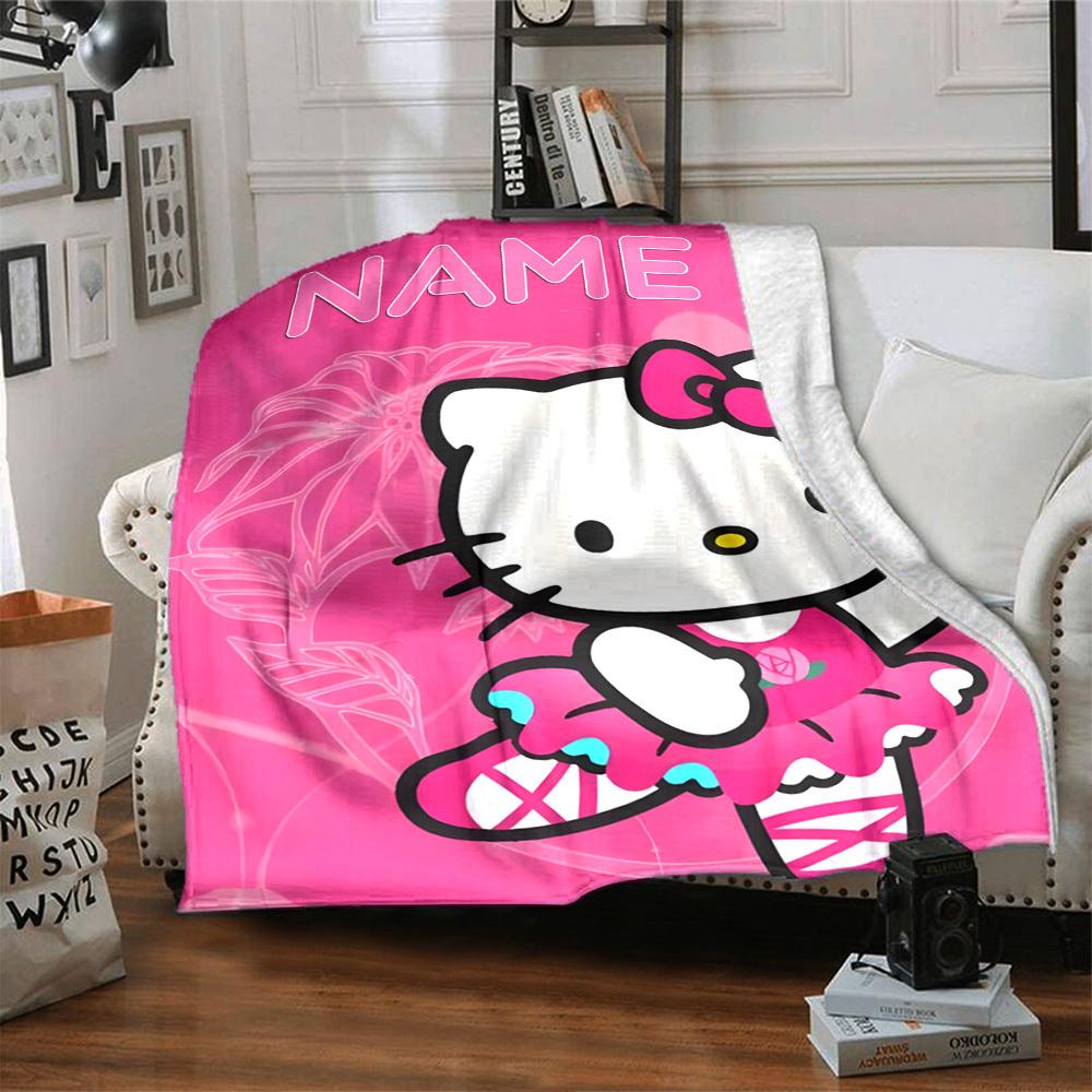 Hello Kitty Ballerina Pink Theme Placeholder Cozy Customizable Blanket Customize Text Soft Cozy Suitable For Sofa Couch Office Bed Picnics Four