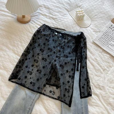 Korean Lace Tulle Skirt with Frill Apron and Tie Wrap