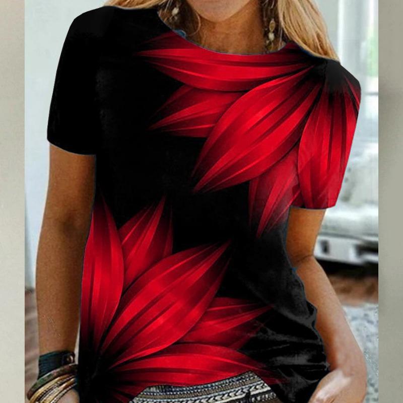 Haut à col rond pour femme, tempérament, vêtements de travail, imprimé floral 3D, col rond