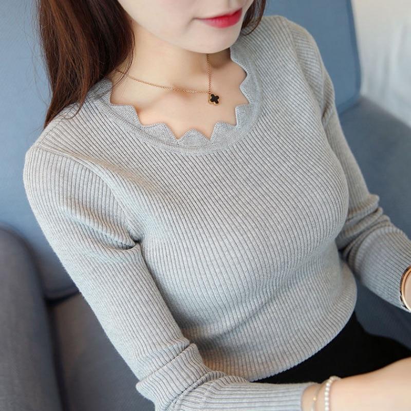 Autumn Winter Women Knitted Sweater Pullover Slim Long Sleeve Butterfly Neck Jumper Sweater Female