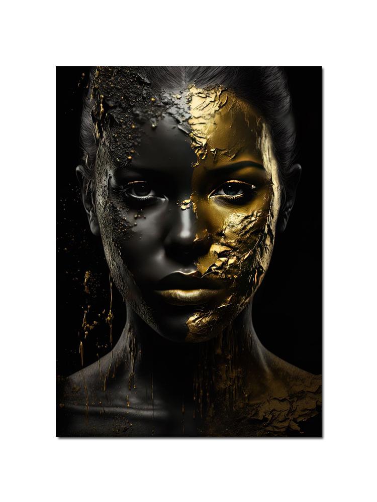 Schwarzgold Afrikanische Frau Porträt Poster Leinwand Malerei Abstrakte Wand Kunst Bild Für Moderne Wohnzimmer Dekoration