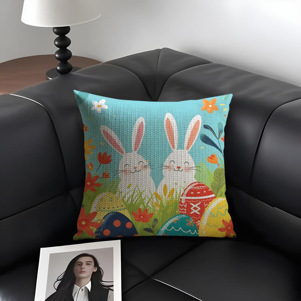 Easter Hot Cushion Cover Natural Linen Organic Fabric DoubleSided Printing Sofa Home Decor Gift Pillow Case