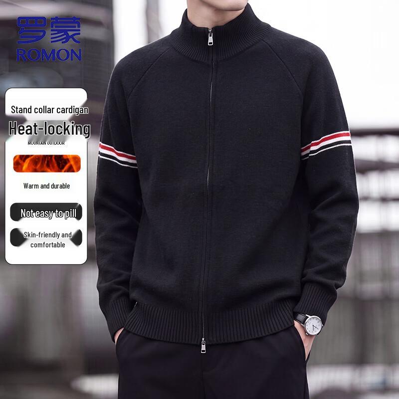 ROMON Men's Stand Collar Zipper Cardigan Sweater
