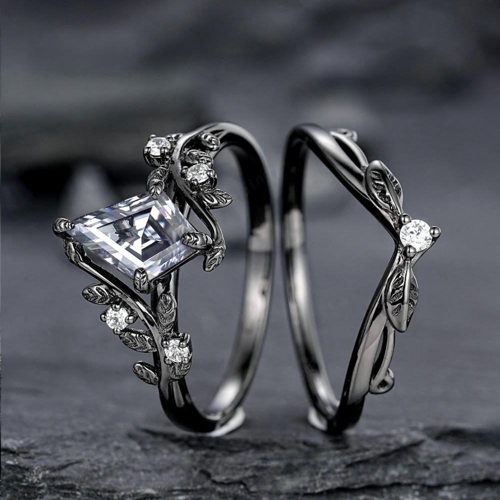 

Luxury Gun Black Jewelry, Polygonal Zircon Pair Ring, Women s Ring. No. 11