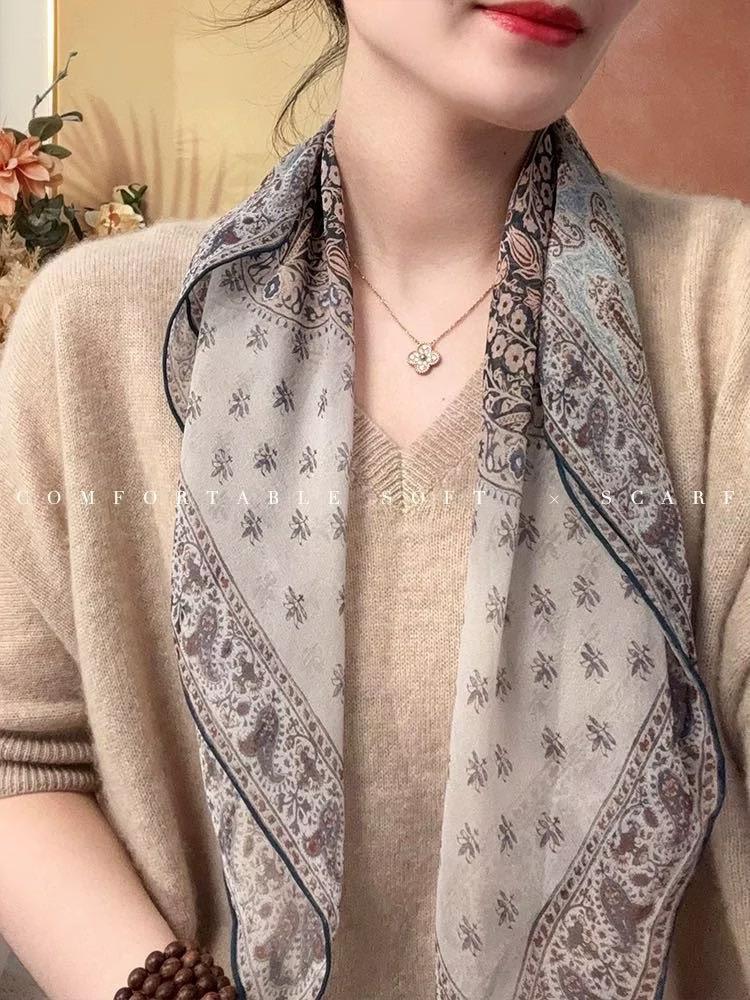 Retro pattern silk silk scarf scarf 111% mulberry silk georgette silk scarf women's simple temperament decorative scarf