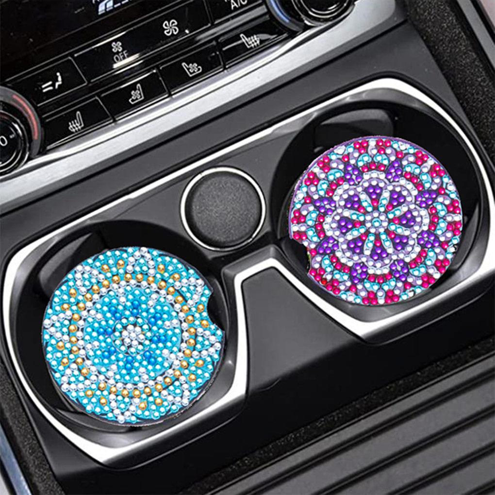 6 Pieces Crystal Car Coaster Rhinestone Coffee Milk Tea Cup Bottle Placemat Interior Automotive Portable Pad Round Mat