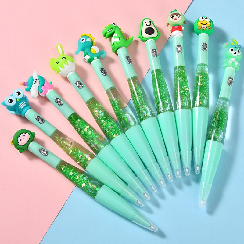 Creative Seven-Color Light-Up Cartoon Sand Pen | Black Ink Student Stationery Gift 0.5mm Tip