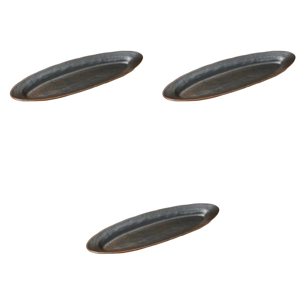 Set of 3 Yakishime Nagada Round Plates x 21 x Oval Setomonohonpo (Large) [59.8 4.5cm] Plates, Ceramic,