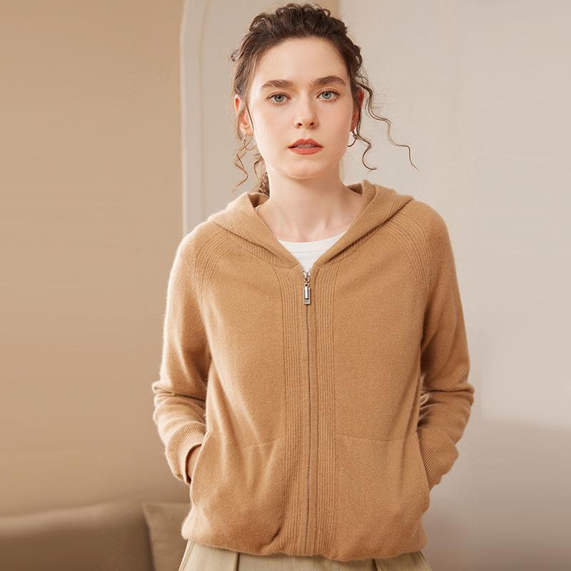 2024 Autumn/Winter Women's Loose Fit Hooded Cashmere Zipper Cardigan - Korean Thick Style Sweater
