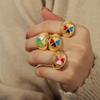 Korean Style Geometric Heart Clover Enamel Ring for Women - Trendy Temperament Design