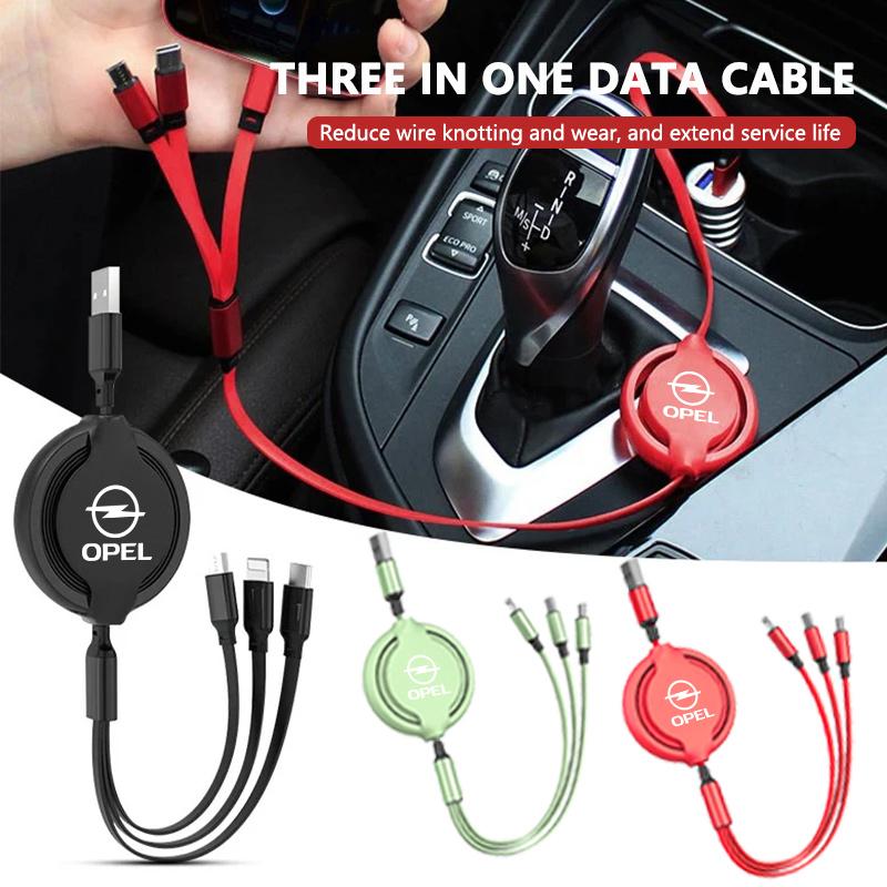Car 3 In 1 Retractable Micro Data Wire USB Type C Fast Charging Cable For Opel ADAM ASTRA J K CORSA E INSIGNIA MOKKA VIVA Meriva