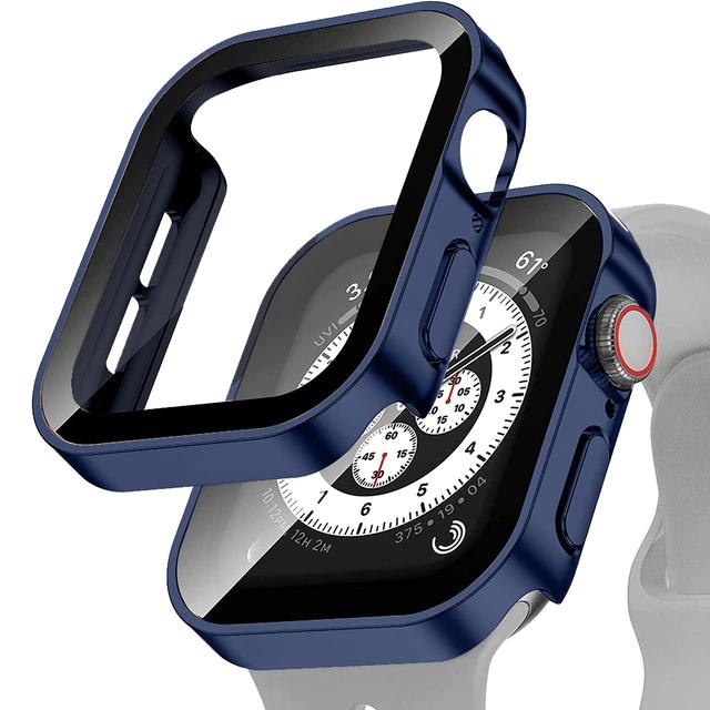 Glass+Case For Watch 42 46mm 45mm 41 49 44mm 40 Mm Straight Edge Screen Protector Cover Case iWatch SE 6 7 8 9 10 11 Ultra