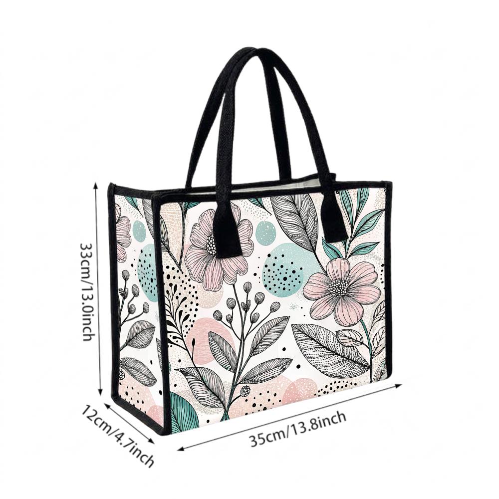 Boho Flower Print Tote Bag Casual Lightweight Portable Shoulder Bag for Daily Shopping Travel