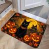 1pc, 2D Flat Printing, Halloween Black Cat Pumpkin Lamp Entrance Door Mat, Multicolor Non-Slip, Machine Washable Polyester Carpet, Suitable for Home D