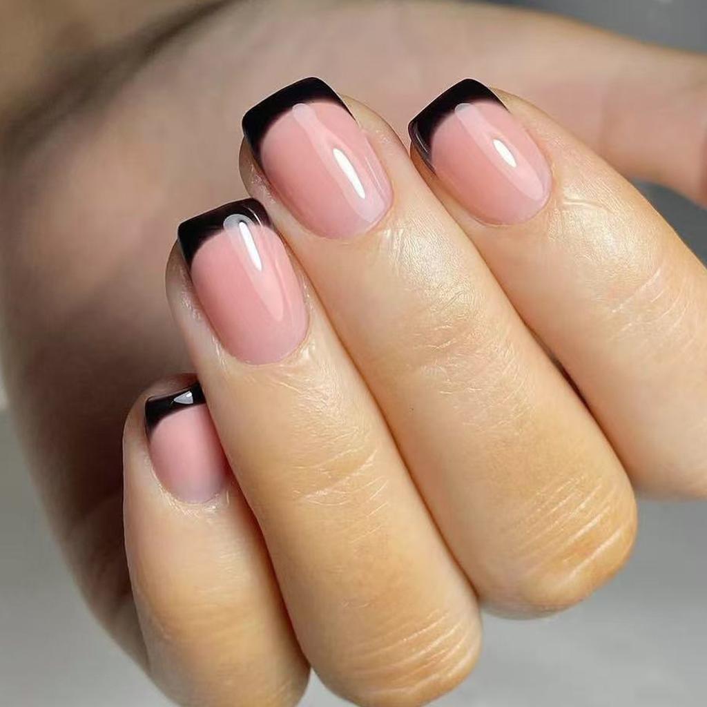 24 Pcs Short Square False Nail French Tip Stick On Nail Artificial Nail Glossy Press On Nail Acrylic Nail for Woman