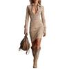 European and American spot 2026 autumn new women's clothing slim-fitting floral long-sleeved lapel dress