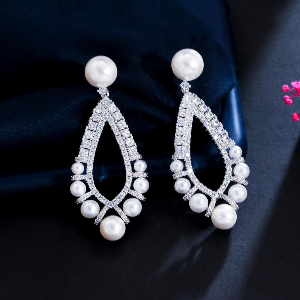 Elegant Ruili Pearl Drop Earrings with Micro-Paved Zirconia - Fresh Street Style Trend