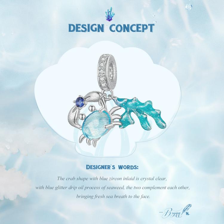 WOSTU Brelocuri din argint 925 scoici de mare margele submarine Pendan crab și alge marine se potrivesc brățară originală bijuterii DIY