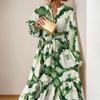 Long Sleeve Maxi Dresses for Women V Neck Smocked Boho Floral Tiered Swing Flowy Wedding Guest Dress Women's Chiffon Flowy Beach Party Long Dresses