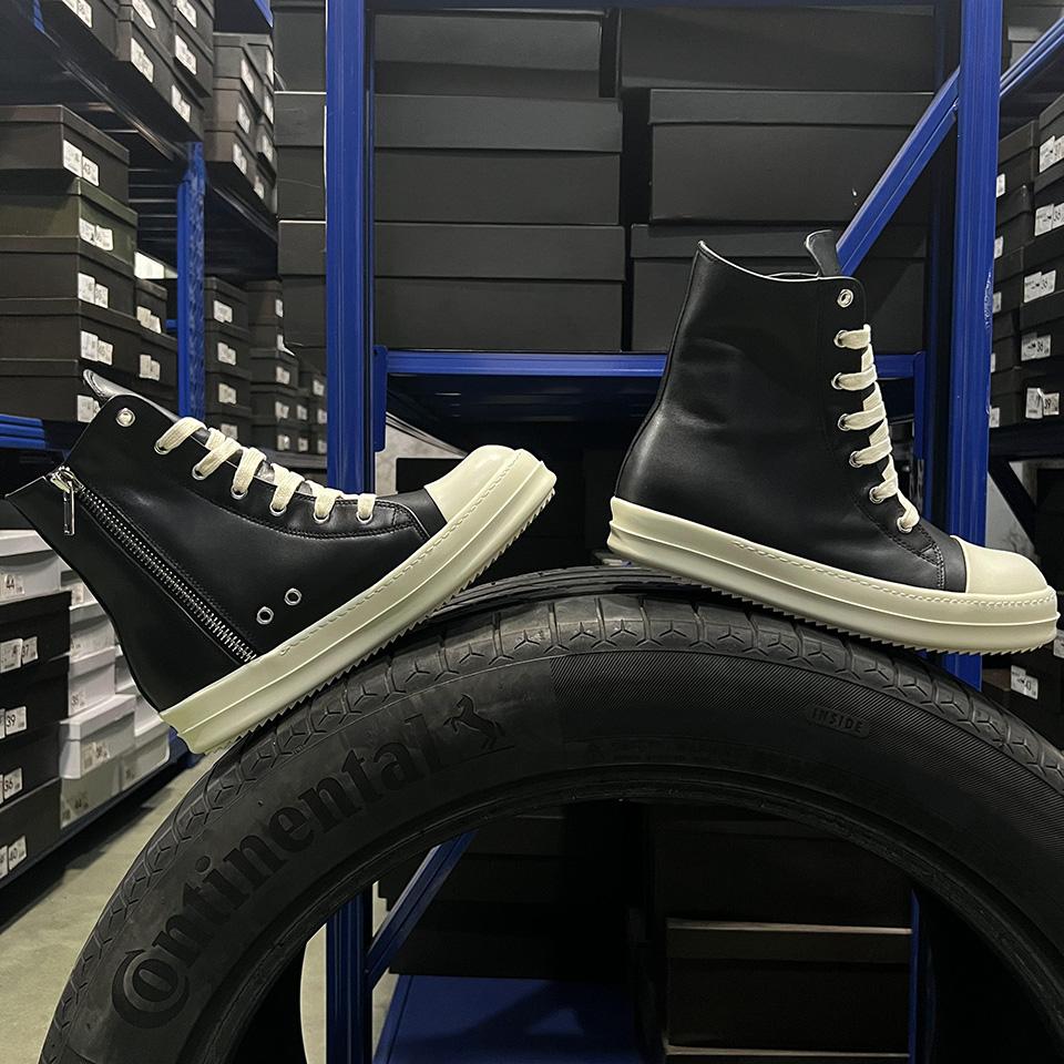 Dark Shadow R-o Genuine Leather High Top Black Zip Lace Up Casual Shoes Men Women Thick Sole Luxury Sneakers Flat Ankle Boots