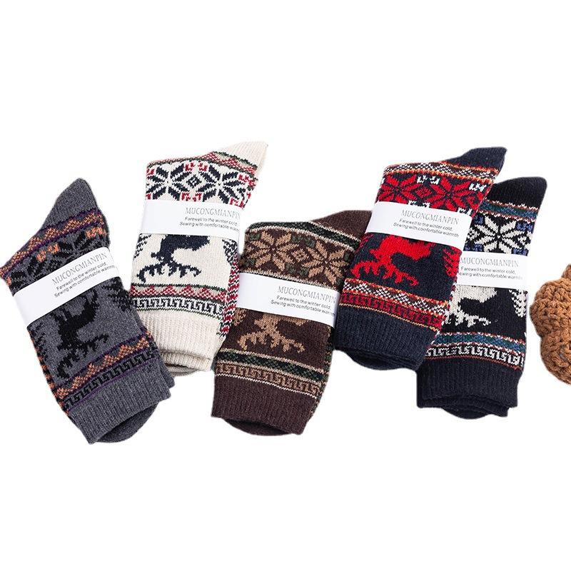 5 Pairs of Women's Mid-calf Socks, Thickened and Warm Rabbit Wool Socks with Thick Thread and Ethnic Style