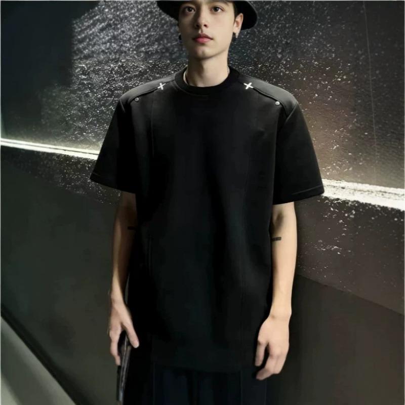 American Heavyweight Deconstructed Embroidered Crew Neck Short Sleeve Unisex Casual T Shirt M чёрный