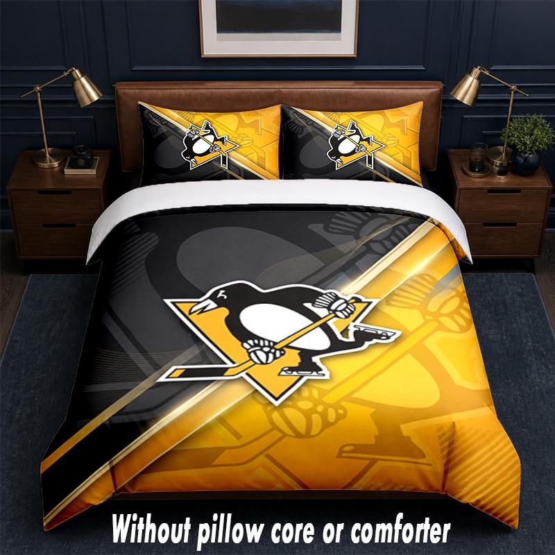 Pittsburgh Penguins Design Bed Bedding Set 1 Duvet Cover + 2 Pillowcases Soft Breathable Household Bed Linens