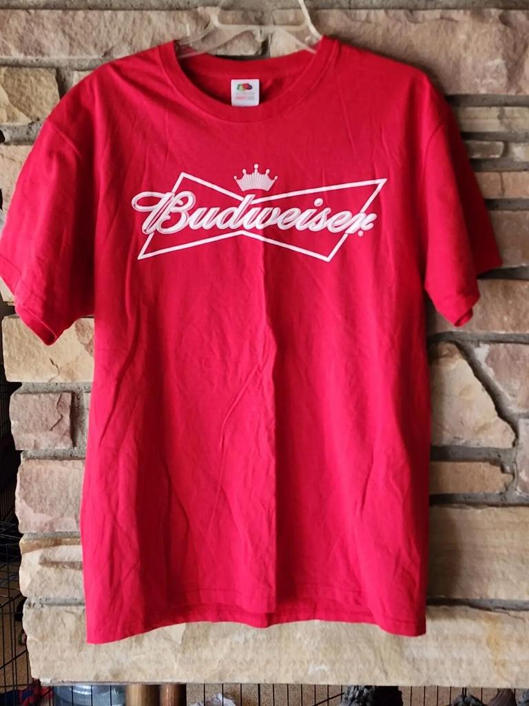 Fruit Of The Loom Budweiser Unisexs Tshirt Short Sleeve Size Large Red