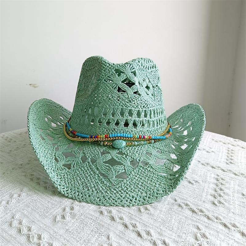 8 Colors Cowboy Straw Hat Hand-Woven Hollow Men'S And Women'S Summer Sun Hat Jazz Straw Hat Western Cowboy Hat Sombrero