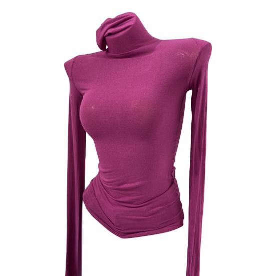 Women Tops High Collar Long Sleeve Slim Base Shirt Solid Color Elastic Shirt Autumn Winter Base Tops