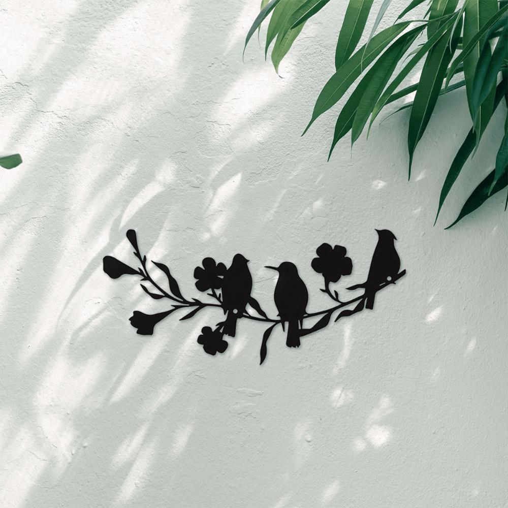 1 Piece Leaf Flower Metal Bird Wall Art Sculpture, Wrought Iron Decor for Living Room, Bedroom, Study, Outdoor Patio Wall