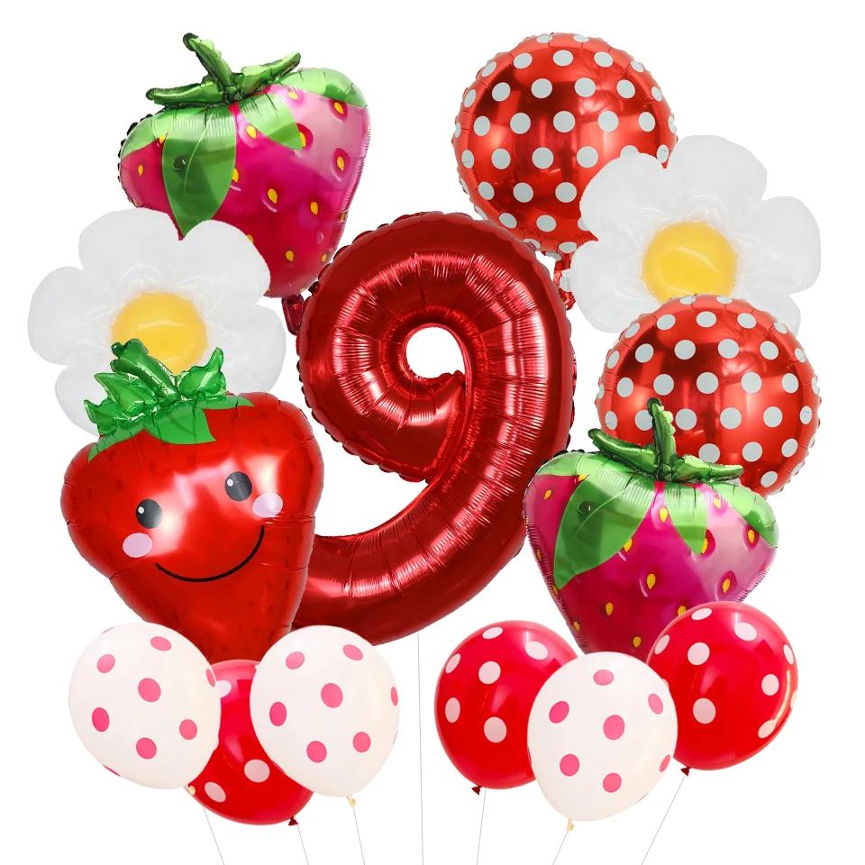 14Pcs Strawberry Fruit Balloons Fruit Themed Balloons Strawberry Latex Balloons Party Fruit Strawberry Theme Summer Party Decor