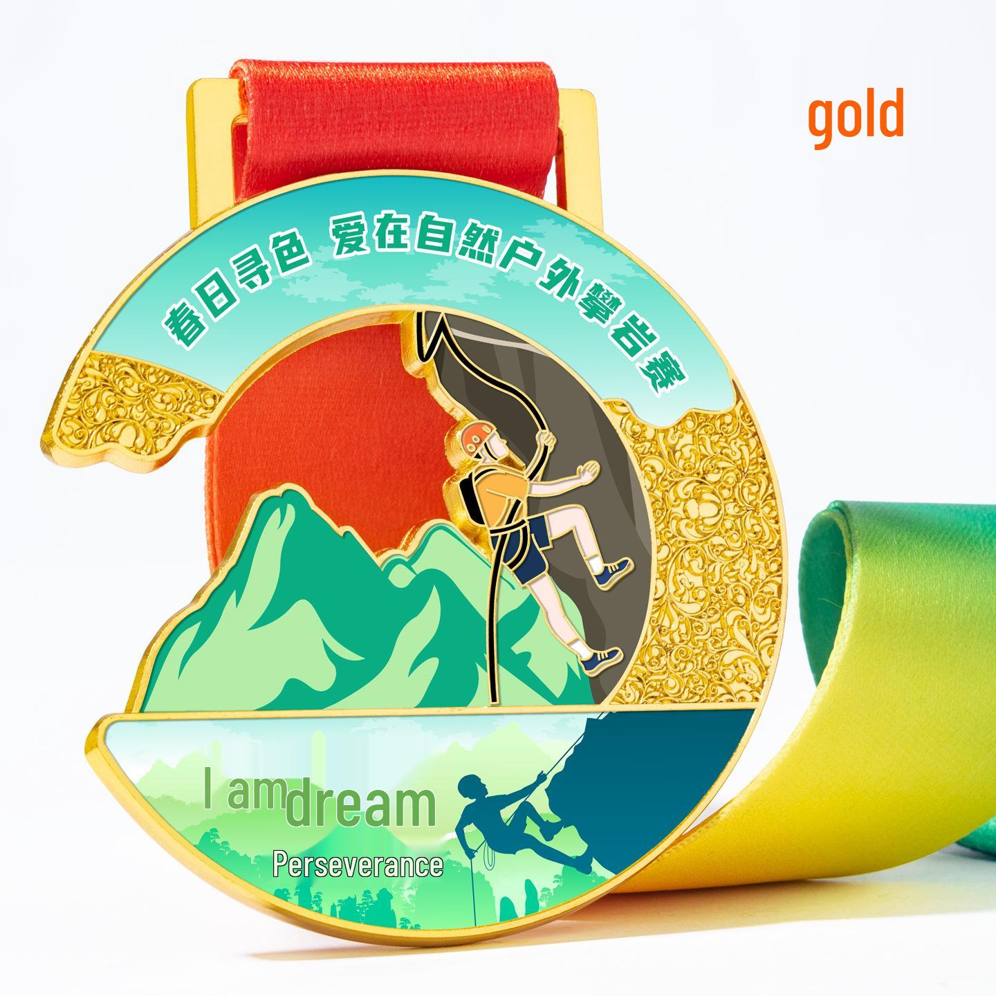 Customized Outdoor Climbing Medal for Youth Mountaineering & Via Ferrata Awards золотой