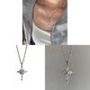 Geometrisches Kreuz Zirkon Halskette Mit Titanstahl Kette Für Frauen Und Männer