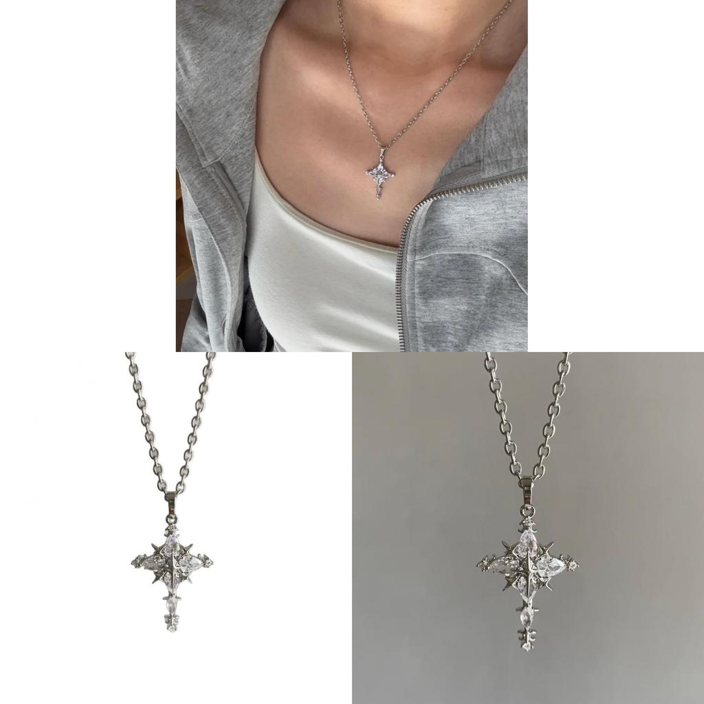 Geometrisches Kreuz Zirkon Halskette Mit Titanstahl Kette Für Frauen Und Männer