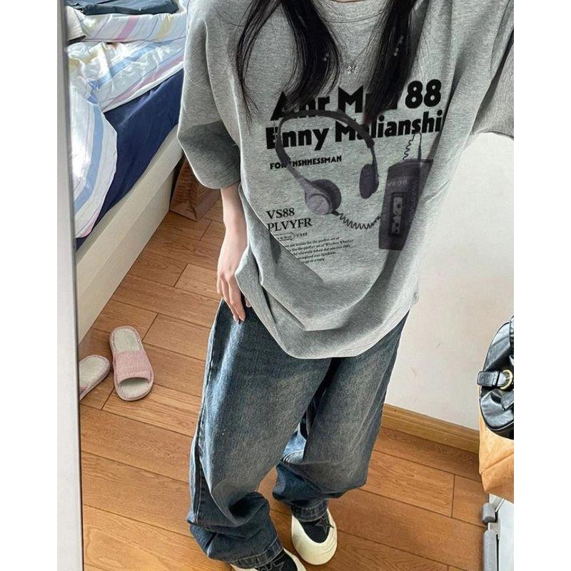 

Pure Cotton Chinese Fad American Oversize Shoulder Short Sleeve T-Shirt Women 2025 New Design Sense Niche Top Light gray 2XL