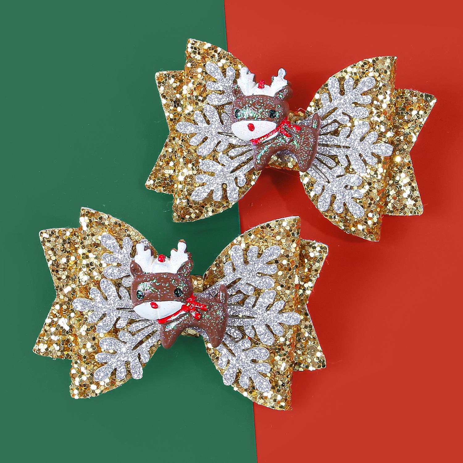 Christmas Reindeer Sequin Bow Hair Clip for Kids - Glitter Party Hair Accessory Single Price