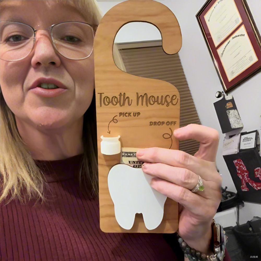 Decorative Nursery Tooth Pick Up Box Wooden Door Hanging Decor Tooth Door Hanger  Classroom Use