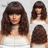 ALAN EATON Short BOB Synthetic WIGS Orange Brown Curly Wig with Bangs for Women Cosplay Daily Party Heat Resistant Fiber Wig