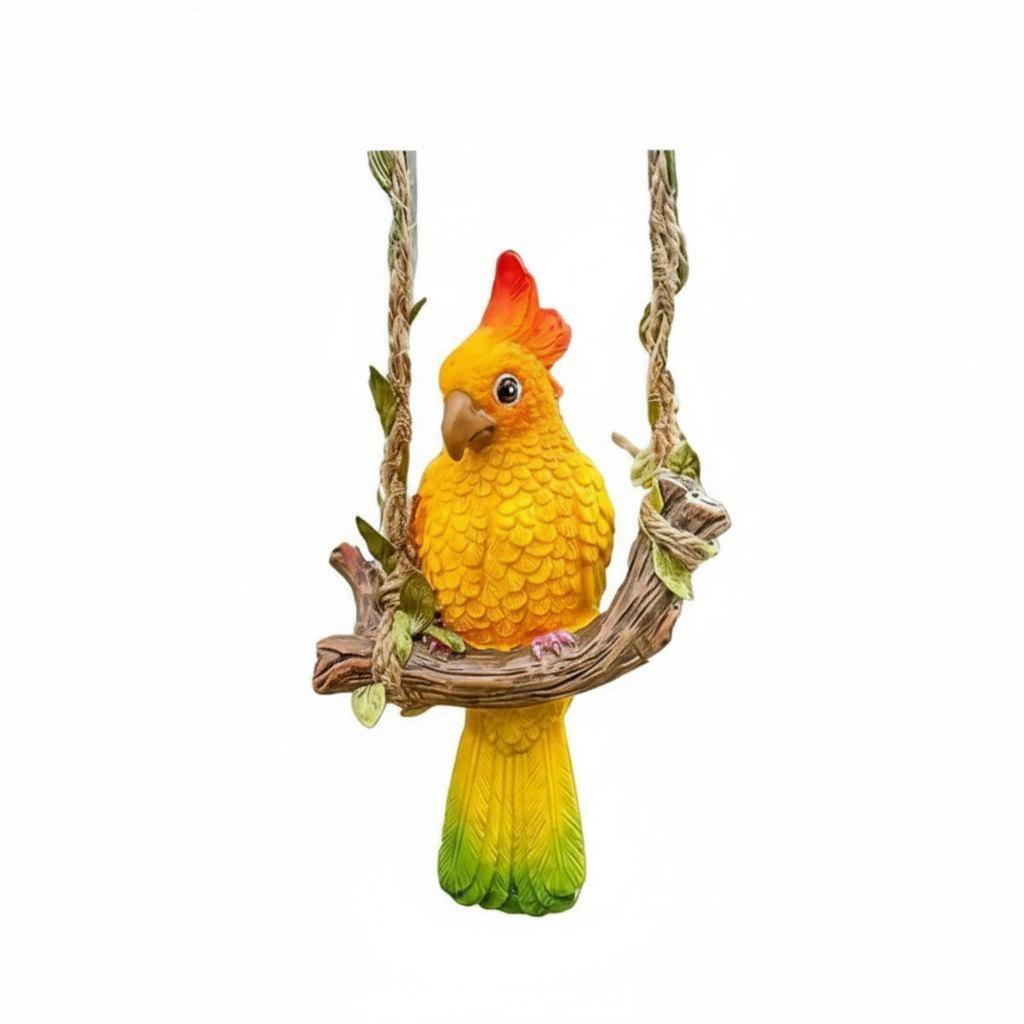 6xParrot Swing Ornament WeatherResistant Hanging Cockatoo Statue HandPainted Resin Bird
