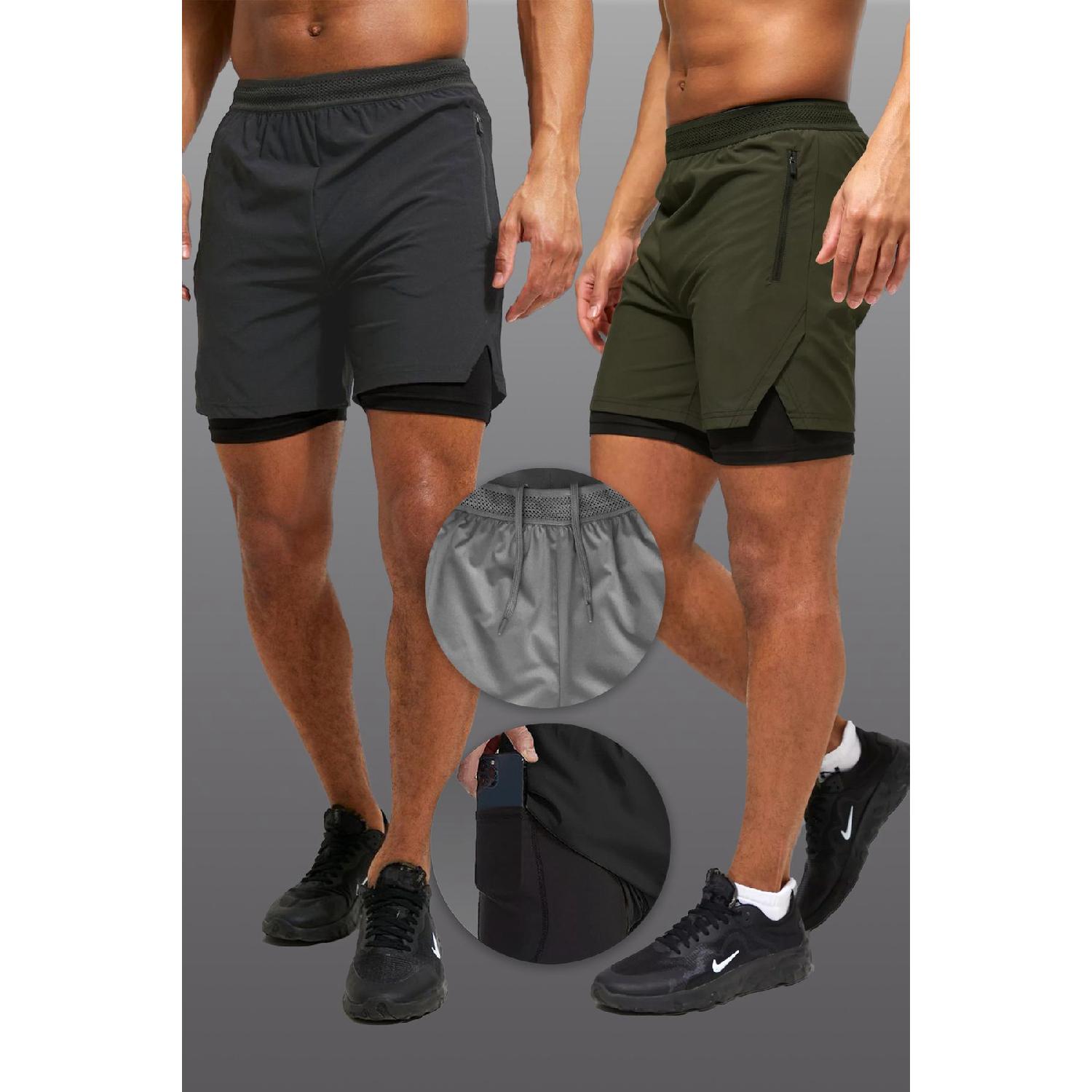 

| 2 Li Package | Unisex Gym And Fitness Lined Tights Short | Hidden Pocket Detailed S
