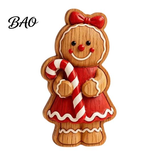 Wooden Gingerbread Man Ornaments Christmas Ornament, Hand Painted Vintage Tabletop Durable Wood Figurines Figurine, Rustic Holiday Decor for