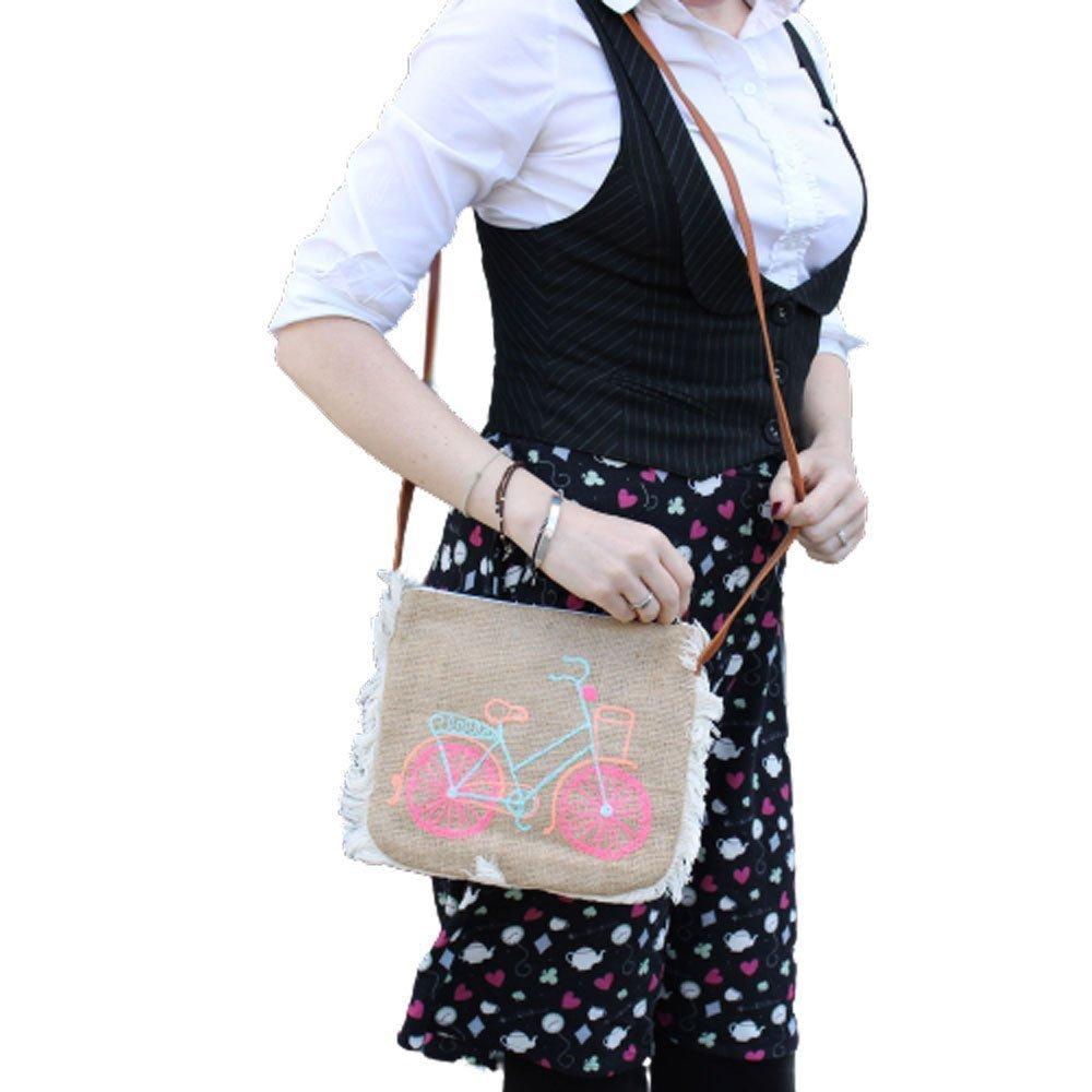 Fringe Bag with Bicycle Embroidery