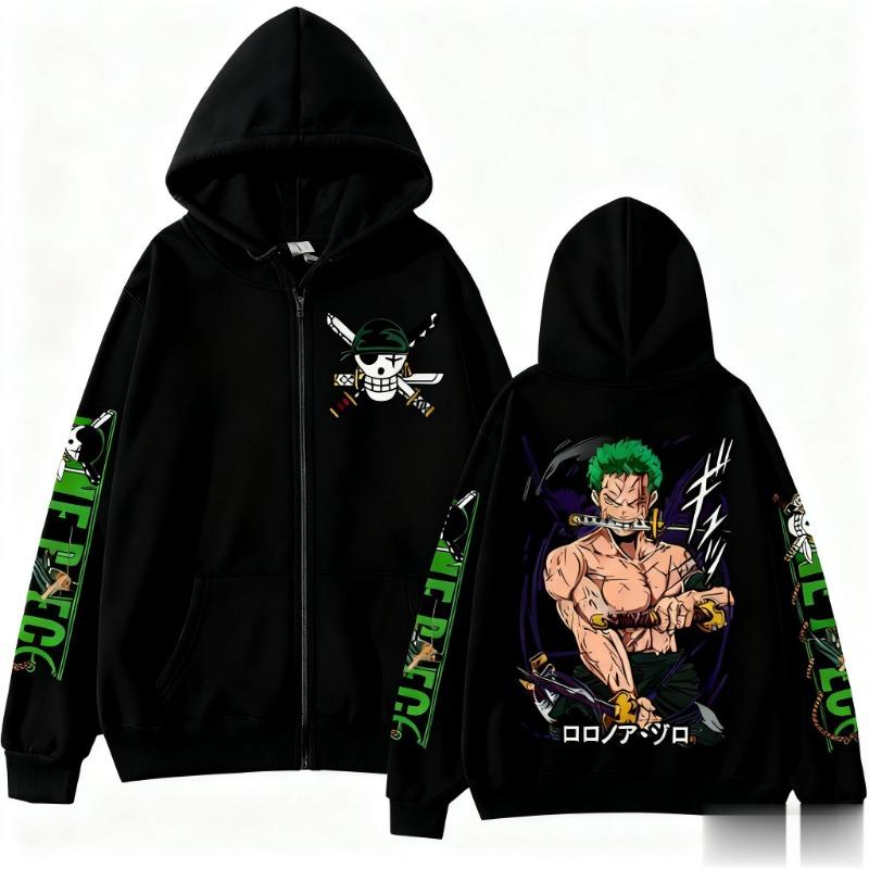 Autumn Fashion Streetwear One Piece Zoro Anime Hoodie Men Women Zip Up Jacket Graphic Print Long Sleeve Casual Hip Hop Pullover