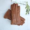 Goatskin Deerskin Gloves Men's Autumn Thin Wool Winter Plus Cashmere Cold and Warm Yellow-Brown Finger Leather Gloves