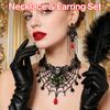 Halloween Spider Web Jewelry Set for Women Gothic Skull Spider Crystal Charms Necklace Earrings Spooky Halloween Costume Party Accessories Jewelry