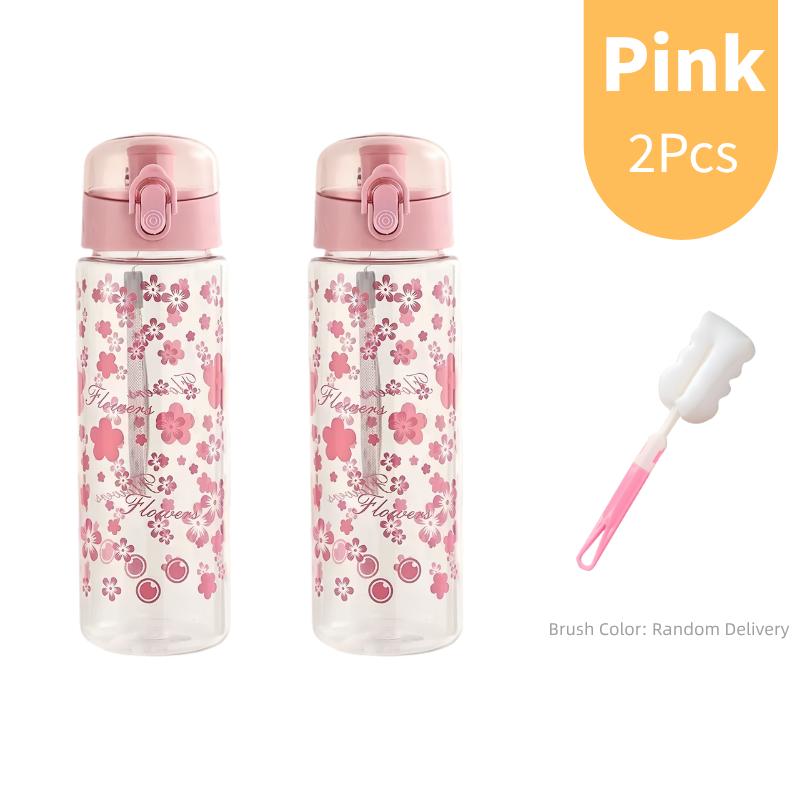 800ml Large Capacity Sports Transparent Water Bottle Leakproof Flower Plastic Drinking Bottles Outdoor Cycling Hiking Gym Jugs