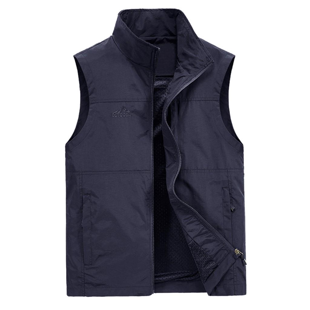 Fashion Men Casual Solid Outdoor Quick-drying Vest Jacket Tops Blouse